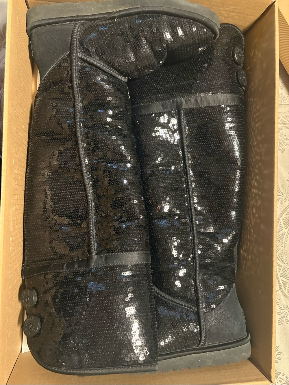 UGG Black Over-the-Knee Bailey Button Sparkle Boots